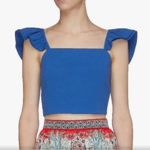 Alice and Olivia Blue Flutter Sleeve Crop Top zipper-back Size 0